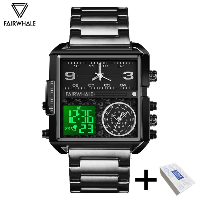 Mark Fairwhale Luxury Quartz Watches Men Fashion Brown Leather Strap Clock Military Waterproof Square Electronic WristWatch Man