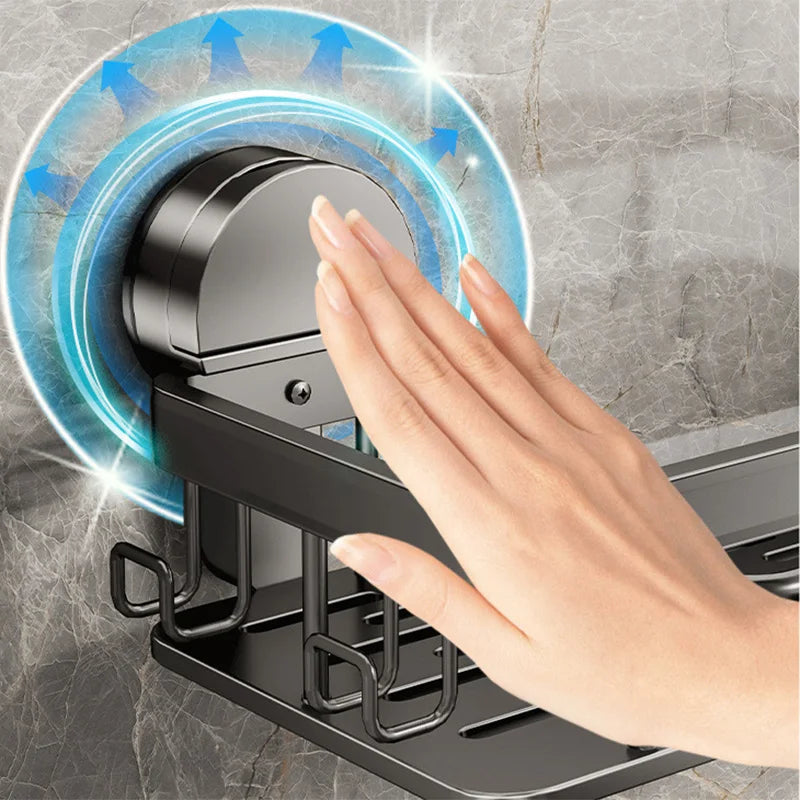 Bathroom Suction Cup Storage Rack Without Drilling Kitchen Toilet Shower Room Shampoo Holder Wall Mount Organizer Bathroom Shelf
