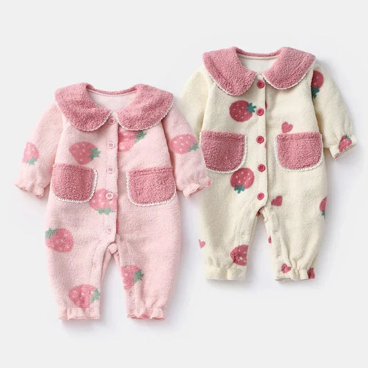 2024 Baby Clothes Girl Autumn Winter Fleece-Lined Jumpsuit for Kids Newborn Matching Children's Snow Woolen Wool Warm Costume