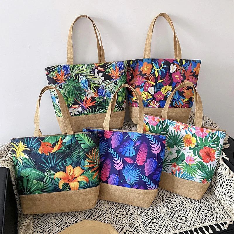 New Women Handbag Floral Printed Beach Shopping Large Capacity Tote Bag Fashion Casua High Capacity Travel Ladies Shoulder Bag