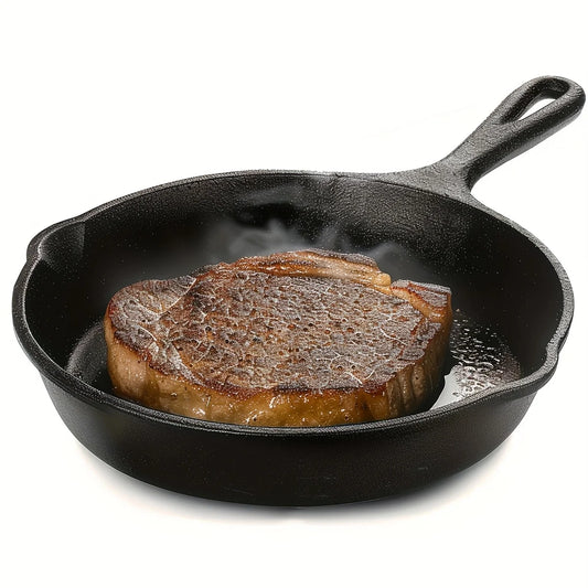 Kitchen Saute Fry Pan, Cast Iron Frying Pan with Heat-Resistant Handle, Pre-Seasoned Pan Cookware for Frying, Saute, Cooking