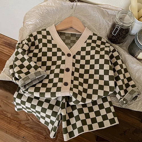 Spring Autumn Kids Knitted Clothing Set Long Sleeved Striped Pullover Sweater+Shorts Baby Boys Girl Clothes Suit Children Suit