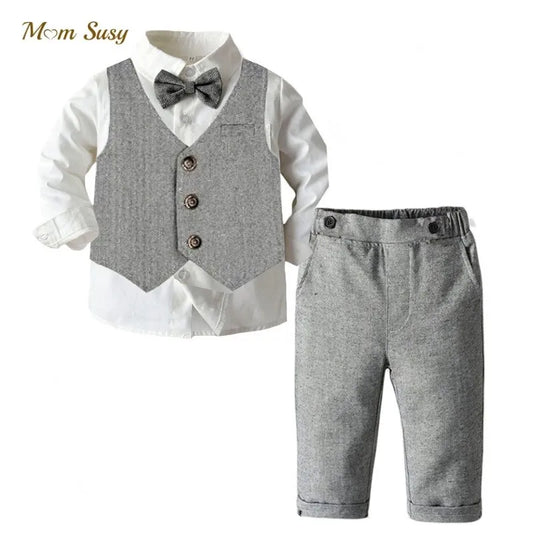 Baby Boy Clothes Set Bow Shirt+Vest Outwear+Pant 3PCS Infant Toddler Child Long Sleeve Suit Party Birthday Baby Clothes 0-7Y