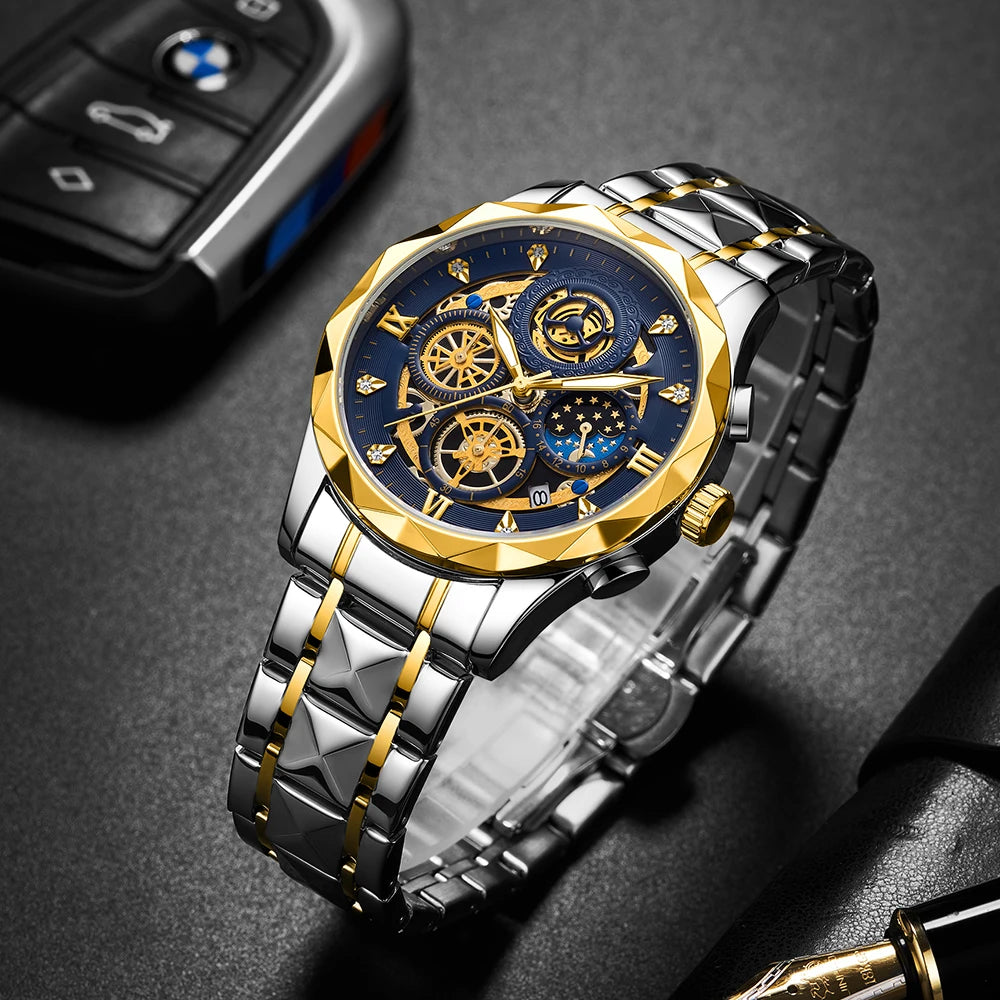 Fashion Man Wristwatch Waterproof Luminous Chronograph Watch for Men Stainless Steel Men's Quartz Watches reloj hombre 2024 New
