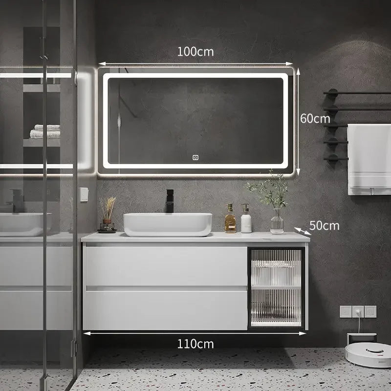 Bathroom Cabinets with Integrated Ceramic Basin Modern Bathroom Vanity Smart Mirror Cabinet Sink Washbasin Bathroom Furniture