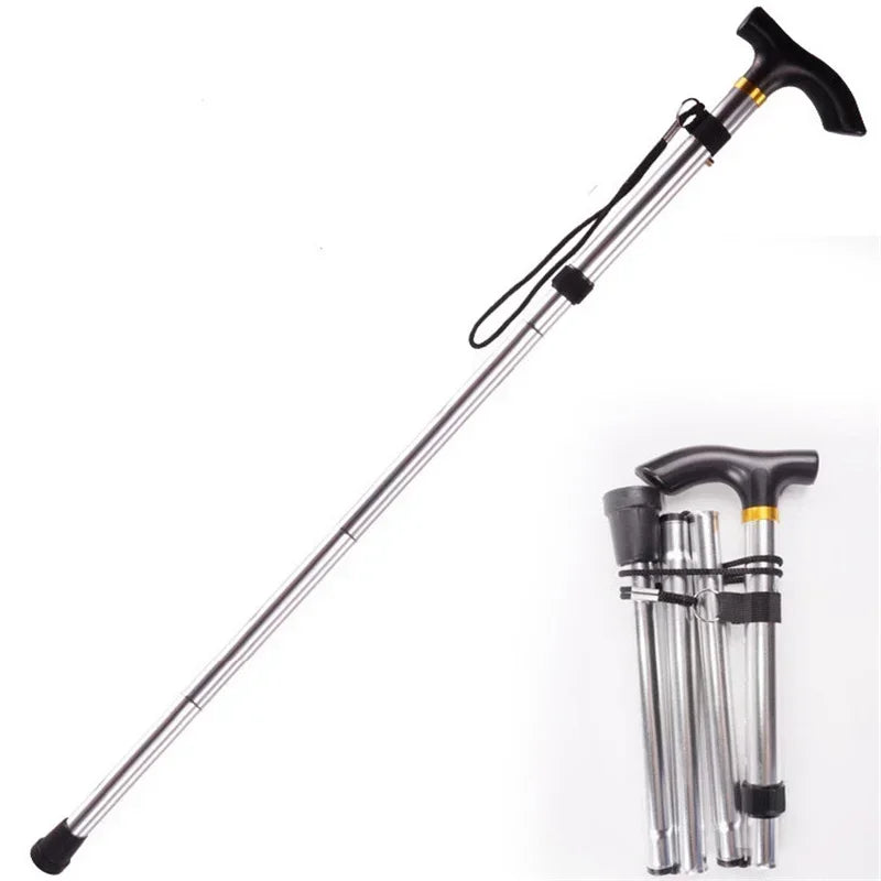 Multifunction Walking Stick Trekking Poles Telescopic Foldable Hiking Cane Crutch for Elderly Outdoor Climbing Travel Support