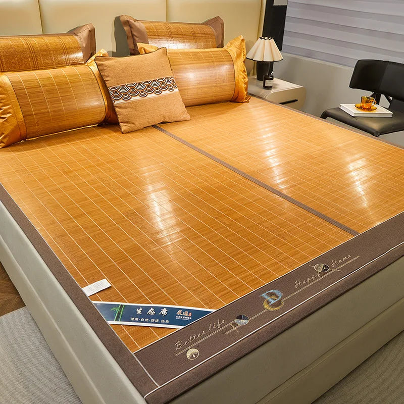 Wormwood mat bamboo mat summer household double bed foldable double-sided ice silk mat summer mat dual-use straw mat