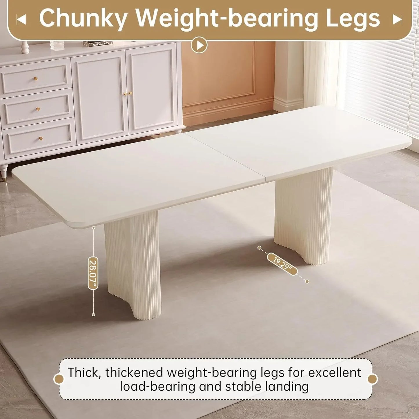 Modern Dining Table for 8, 78.97" Large Rectangular Kitchen Table,  Cream White Wavy Table Legs, Easy to Assemble