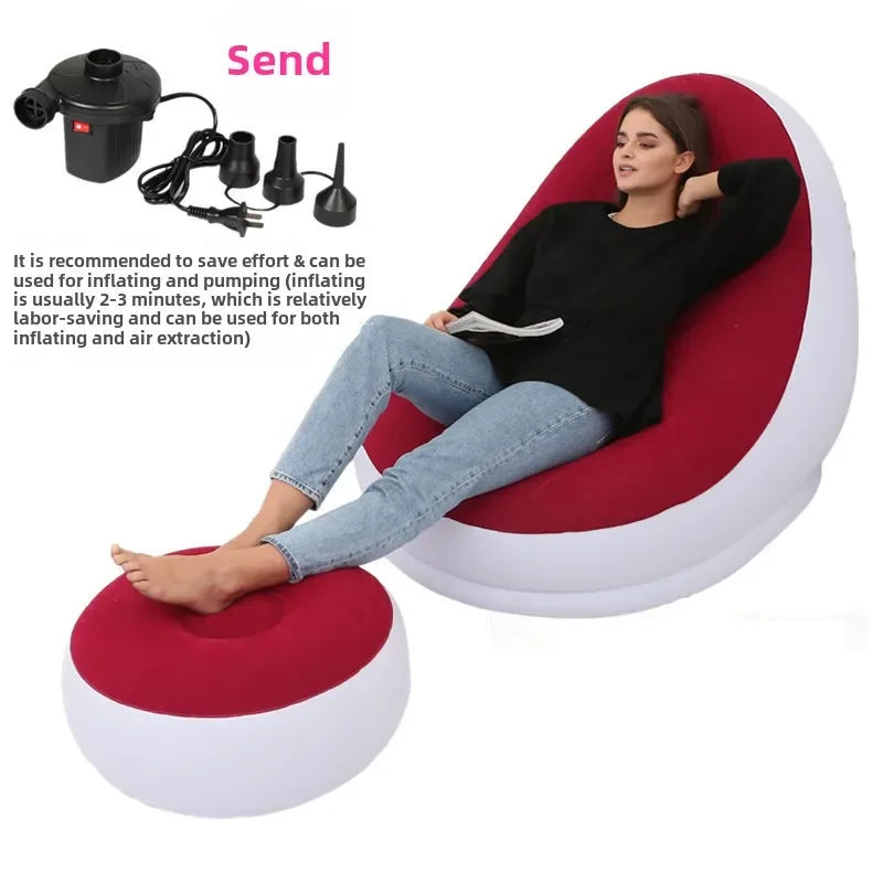 Thickened Lazy Inflatable Sofa, Foldable Outdoor Sofa, Combination with Pedals, Lazy Sofa with Electric Pump