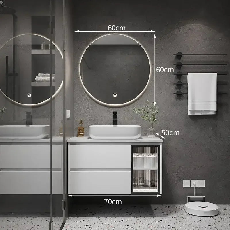 Bathroom Cabinets with Integrated Ceramic Basin Modern Bathroom Vanity Smart Mirror Cabinet Sink Washbasin Bathroom Furniture