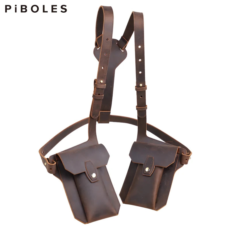 Genuine Leather Sling Holster Bag Invisible Anti-theft Jacket Vest Motorcycle Style Halloween Role Playing Festival Bag Unisex