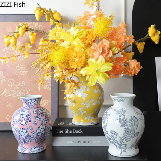 Blue and White Porcelain Vase Plant Pot Table Decoration Flowers Arrangement Multiple Styles Flower Vases Room Aesthetic Decor
