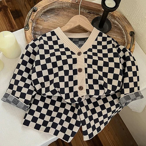 Spring Autumn Kids Knitted Clothing Set Long Sleeved Striped Pullover Sweater+Shorts Baby Boys Girl Clothes Suit Children Suit
