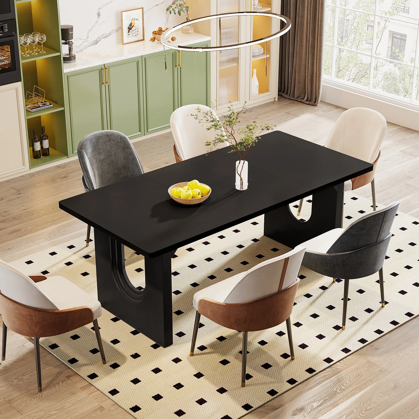 Tribesigns Modern Dining Table for 6 People, 71" Large Kitchen Dining Table with Wood Pedestal Base, Rectangular Dinner Table