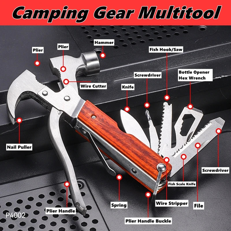 Camping Gear Multitool,Survival Gear for Outdoor Hunting Hiking, Emergency Escape Tool with Axe,Hammer,Plier,Knife,Bottle Opener
