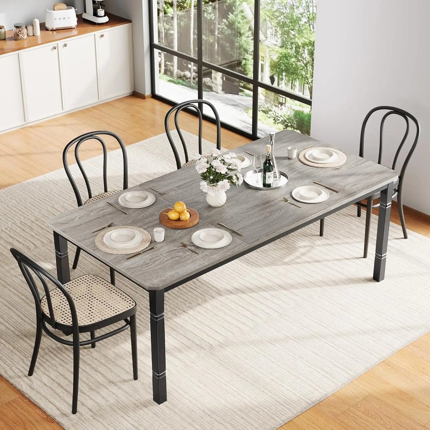 78.7" Farmhouse Dining Table for 6-8 People - Rustic Industrial Kitchen Table with Sturdy Metal Frame Chamfered Corners
