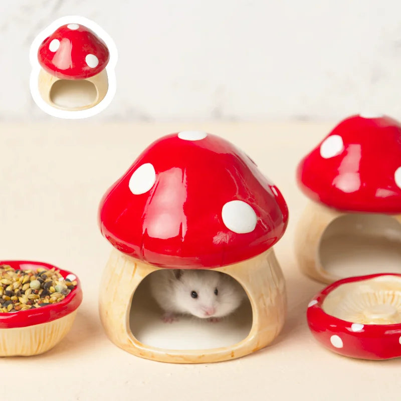 2023 Cute Ceramic Mushroom House Pet Items Hamster Cage Small Pet Bowl For Rabbit Ferret Rat Chinchilla Hedgehog Pet Products