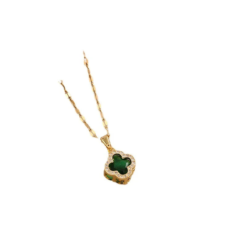 Multicolor zircon four-leaf clover necklace female personality fashion niche collarbone chain design sense