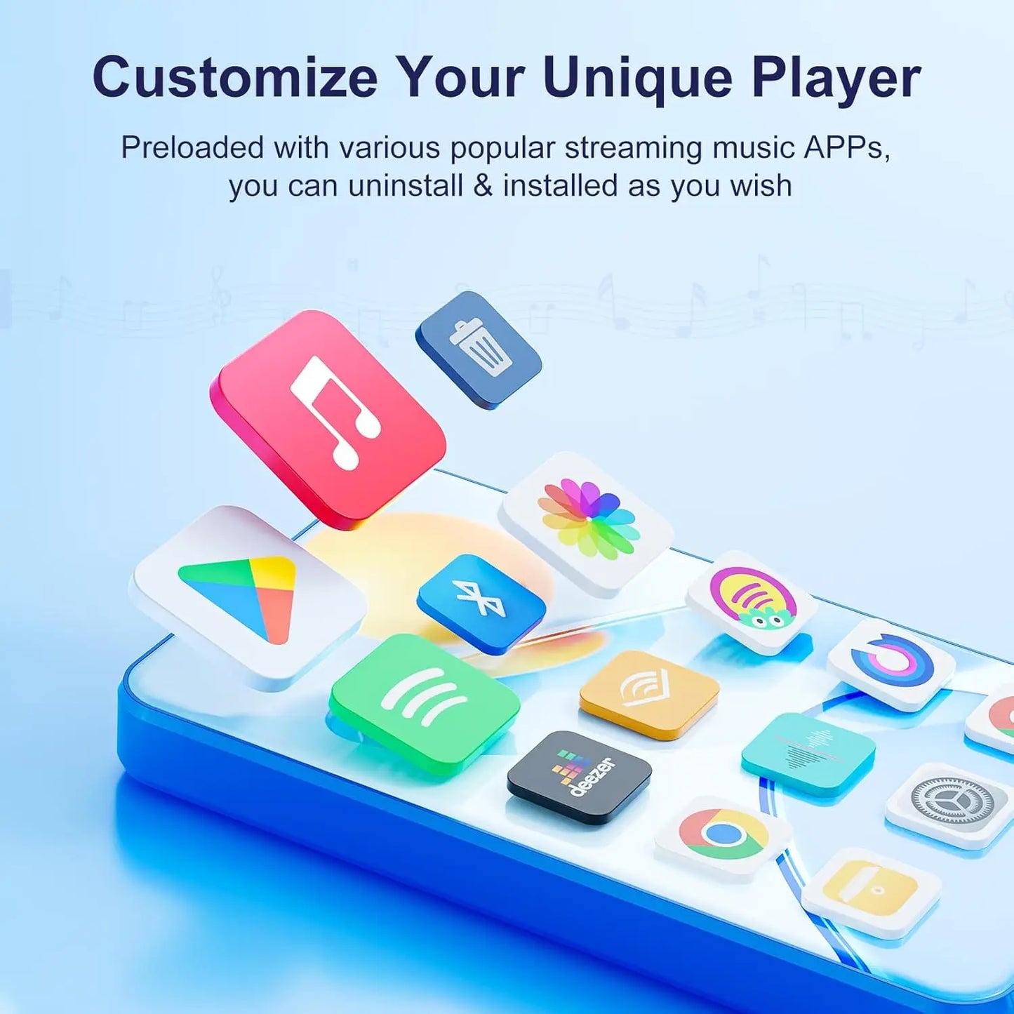 80GB(16GB+64GB) MP3 Player with Bluetooth and WiFi, Android MP3 & MP4 Players with 4" Touchscreen and Speaker,  Spotify