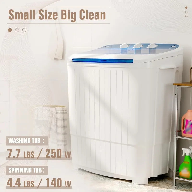 INTERGREAT Portable Waher and Dryer, 12.1lbs Mini Small Washing Machine Combo with Spin Dryer, Compact Twin Tub Laundry Washer