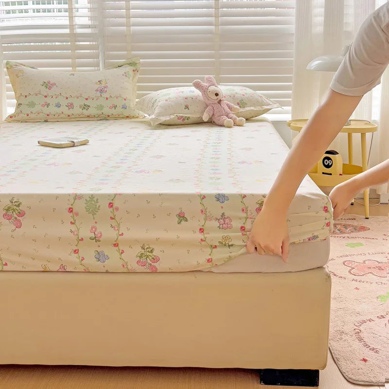 Ins Bed Sheets Floral Fitted Sheet Non Slip 침대패드 Bedspread With Elastic Band Mattress Cover (no Pillowcase) Double Bed Sheets