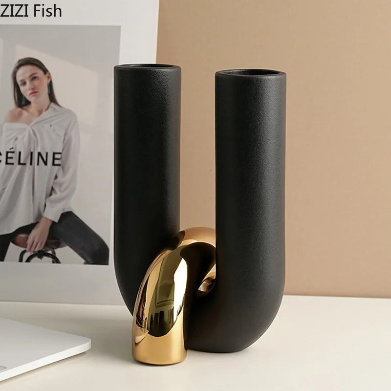 Creative U-shaped Ceramic Vase Flower Pots Desk Decoration Flowers Arrangement Porcelain Floral Vases Room Aesthetic Decor