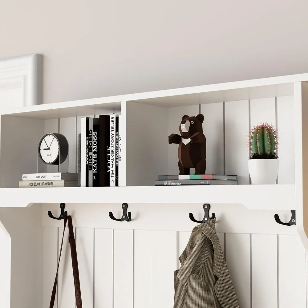 Entryway Hall Tree with Bench, Mudroom Coat Rack and Shoe Storage, Hanging Hooks, Mudroom Storage Organizer