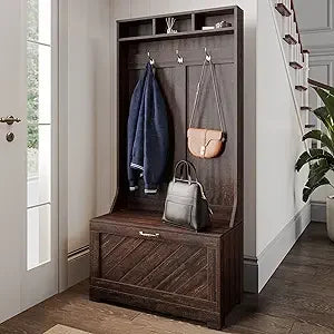 Entryway Hall Tree, Coat Rack, Storage Bench, 3-in-1 Design, Freestanding Shoe Rack - Hilo (Gray Wash)