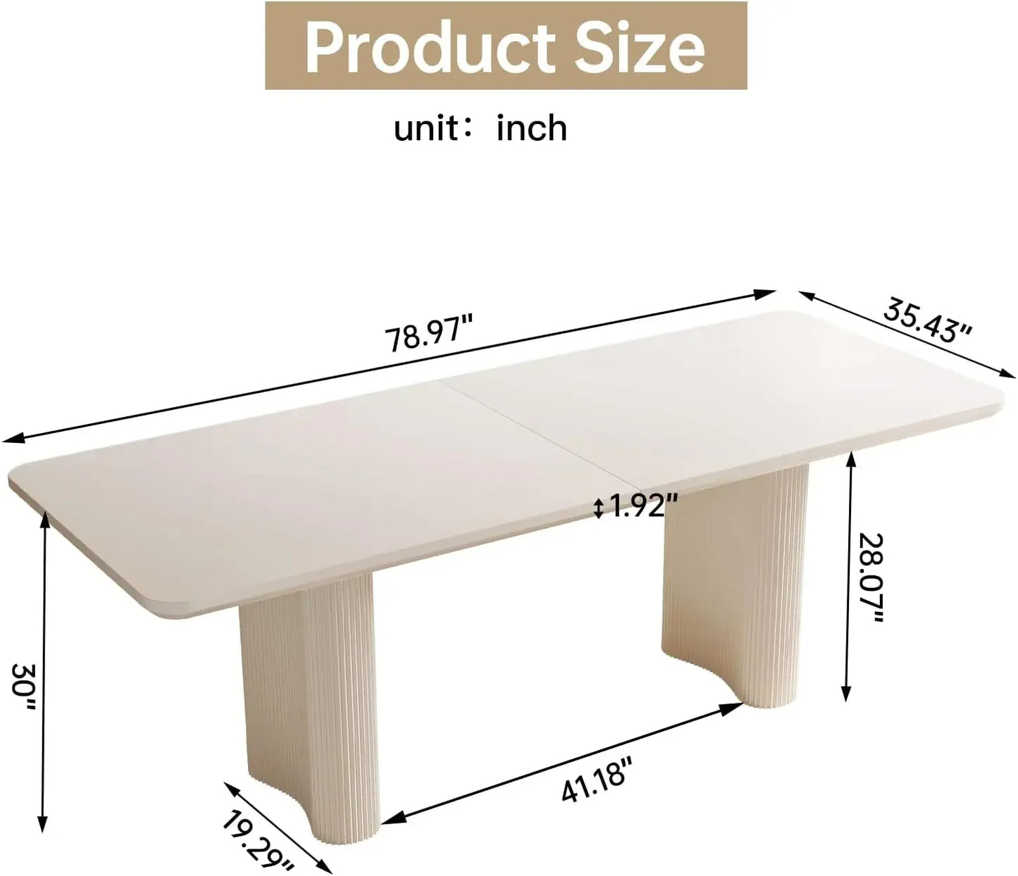 Modern Dining Table for 8, 78.97" Large Rectangular Kitchen Table,  Cream White Wavy Table Legs, Easy to Assemble