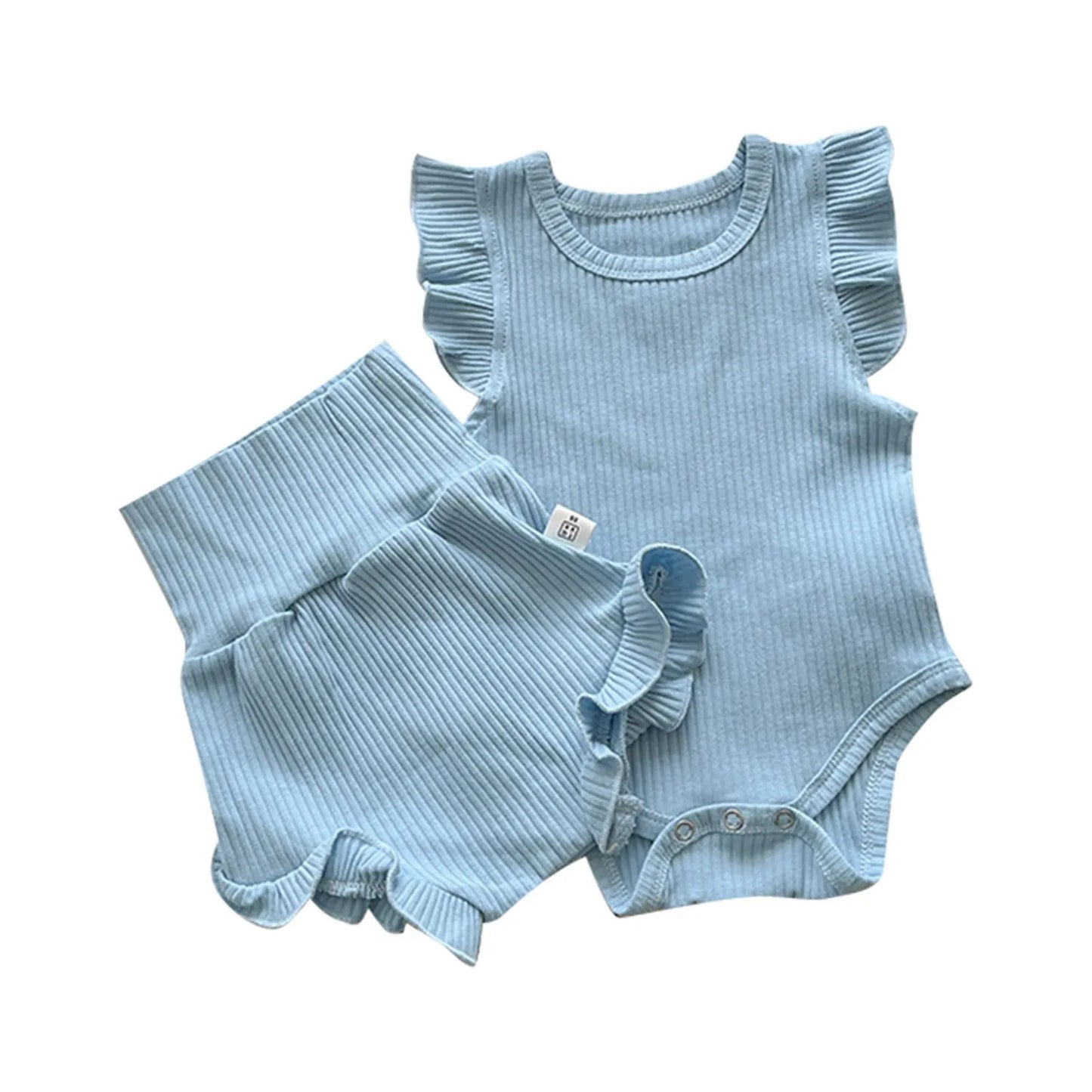 Summer Baby Suit Toddler Boys Girls Ruffle Romper+High Waist Shorts Solid Color Two Pieces Outfits Children's Home Clothes Set