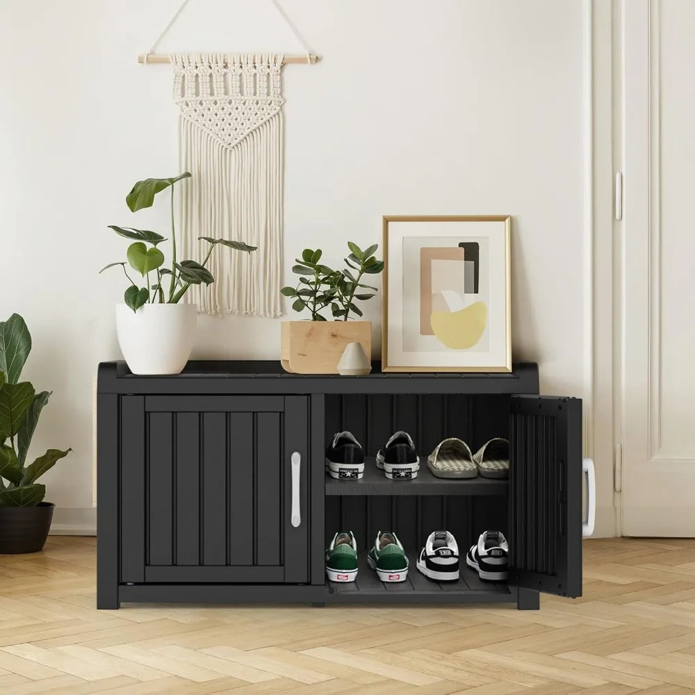Shoe Cabinet Waterproof UV-Resistant,Storage Bench Indoor Outdoor with Adjustable Shelves,for Entryway Bedroom,Hallway,Living