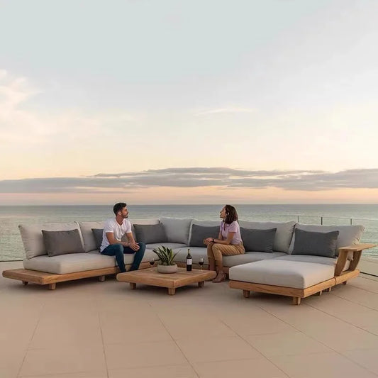Outdoor Sofa, Full Teak Furniture Set, Rain and Sun Protection, Suitable for Gardens, Villas and Outdoor Swimming Pools