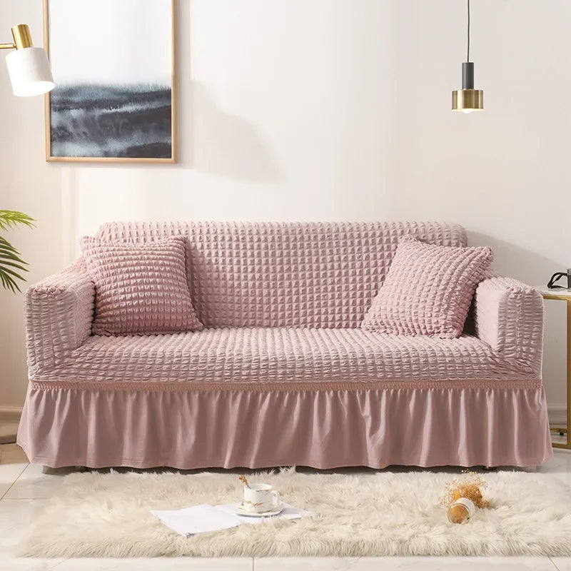 Sofa Cover for Living Room Thick Ruffled Seersucker Elastic L Shaped Corner Sofa Cover 1/2/3/4 Seater Cover for Sofa