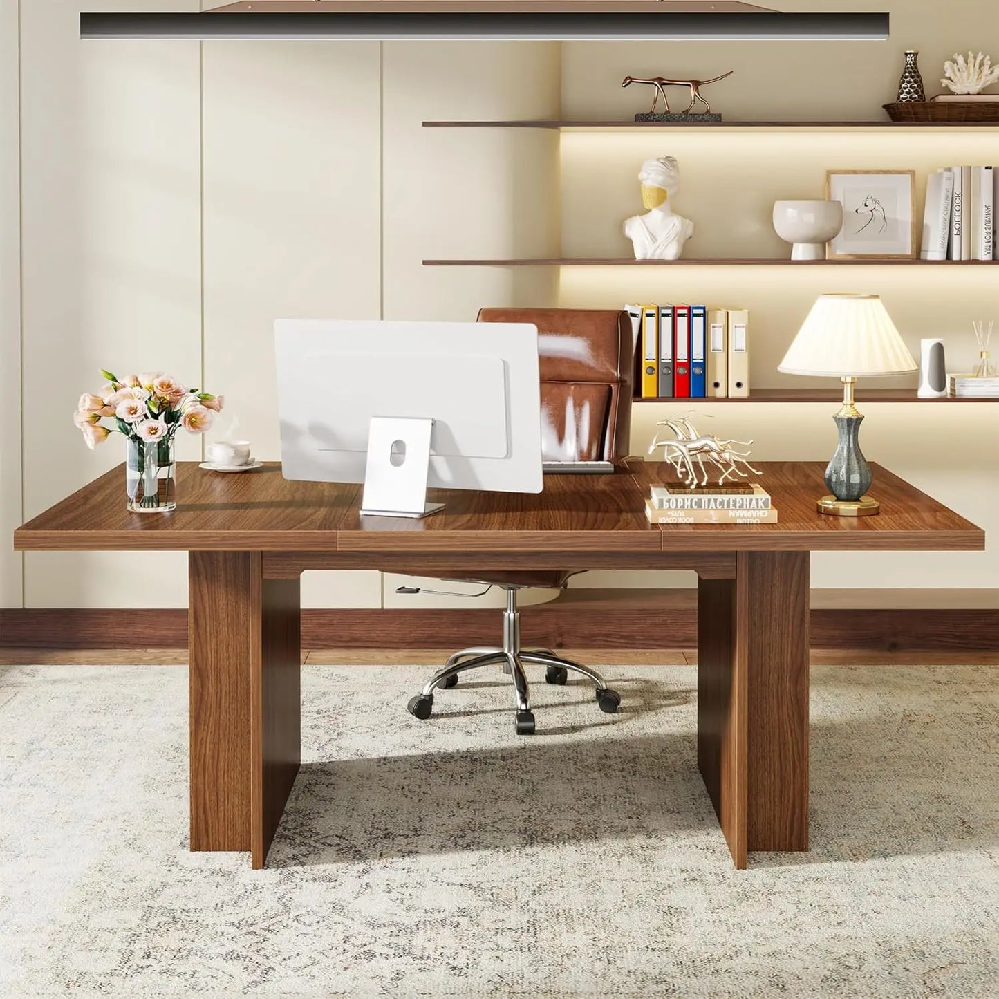 Farmhouse Dining Table for 6 to 8, 63-Inch Rectangular Kitchen Table with Storage,for Dining Room, Kitchen, Living Room