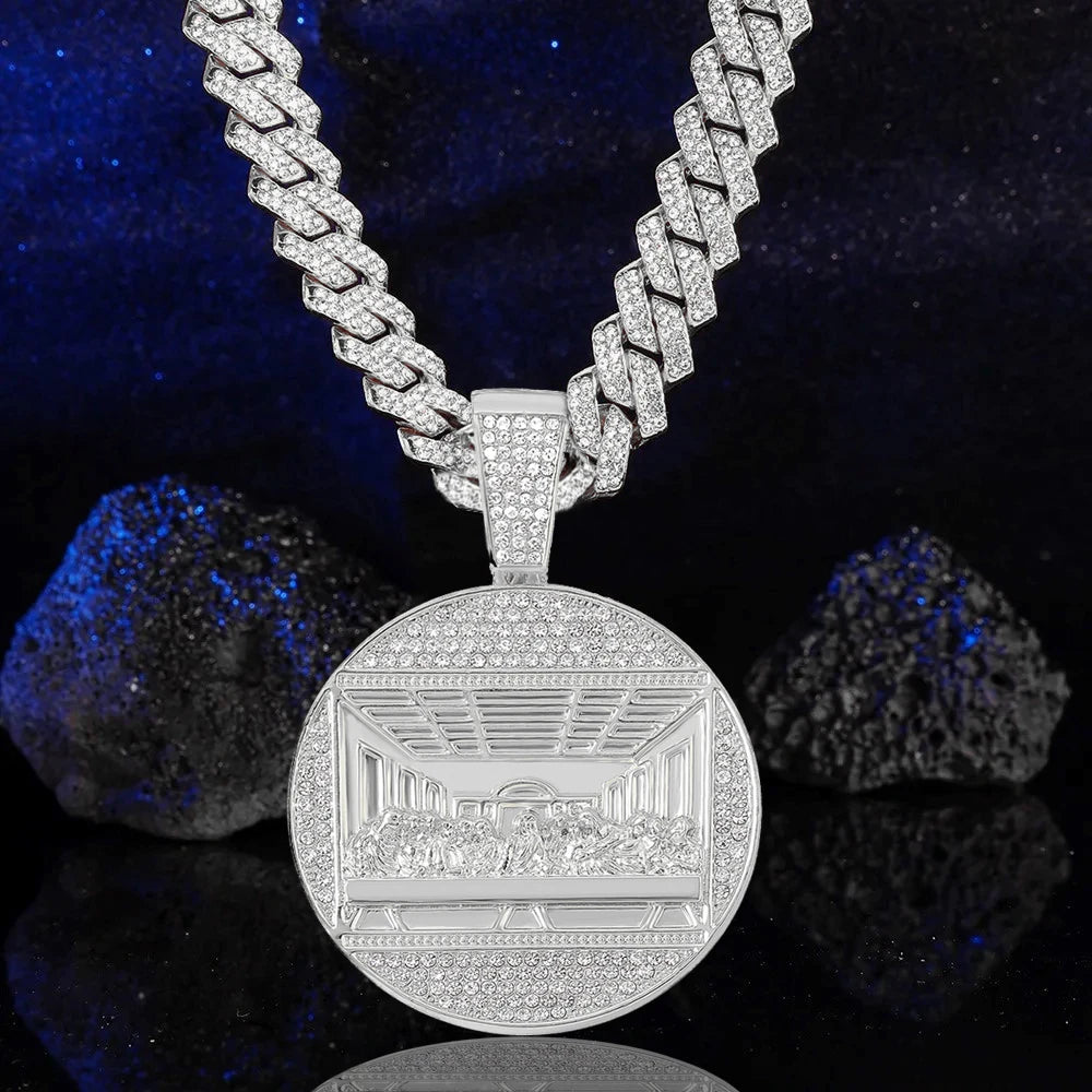 New Last Supper Pendant Cuban Chain Necklace With 14mm Iced Out Chain Fashion Hip Hop Men Charm Pendant Tennis Necklaces Jewelry