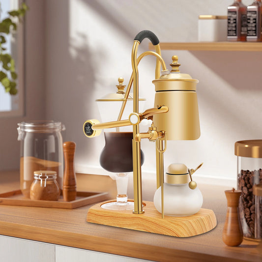 Siphon Coffee Maker – Vintage Gold Design, Heat-Resistant Glass, Fine Mesh Filter for Smooth Coffee