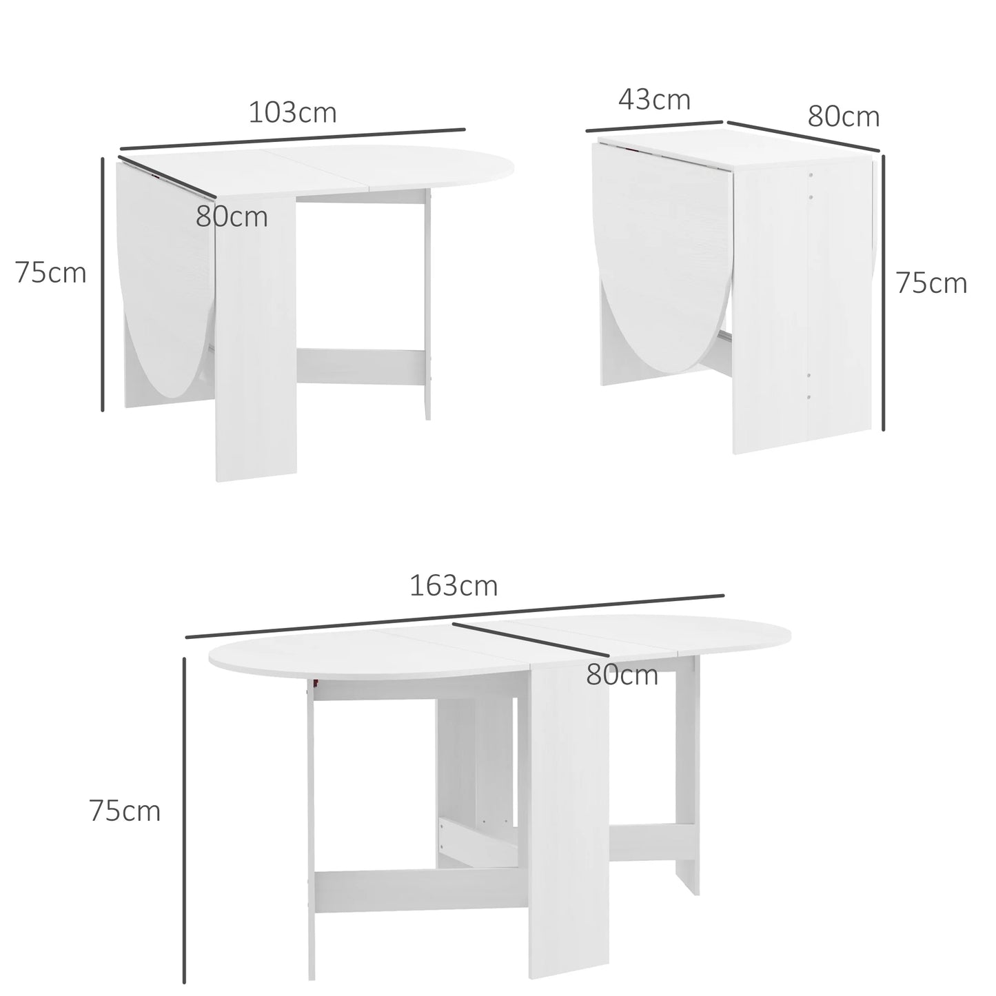 HOMCOM folding oval dining table with swing wings 163x80x75 cm White