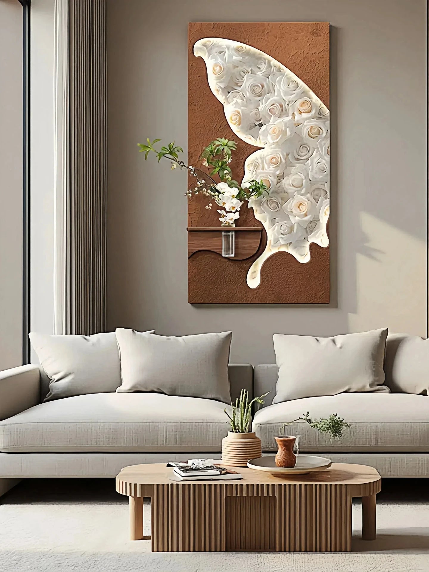 2025 New Model Living Room Sofa Background Wall Decorative Painting, Hydroponic Green Plants Hanging Painting, Energy-saving LED