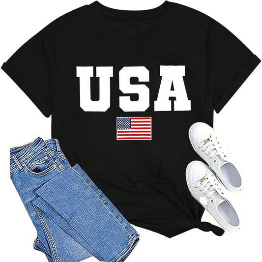 American Flag Shirts For Women 4th Of July Tops USA Print T Shirt  Proud T-Shirt Comfort Neck Short Casual Short Sleeve American