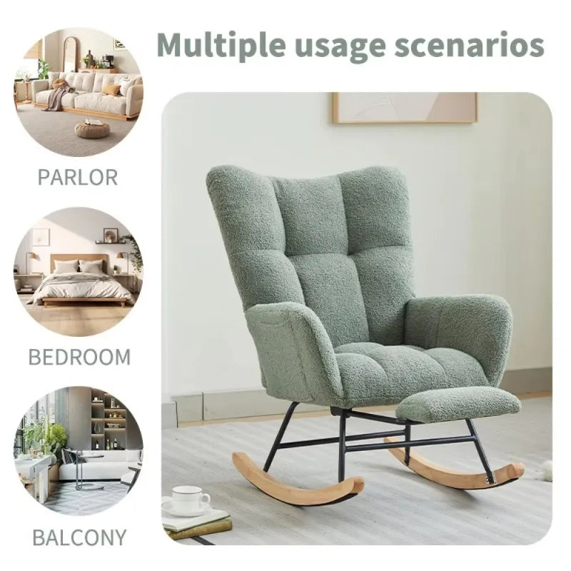 Modern Rocking Upholstered Glider Chair with High Backrest Rocker Accent Armchair with Solid Wood Legs Bedroom Living Room Chair