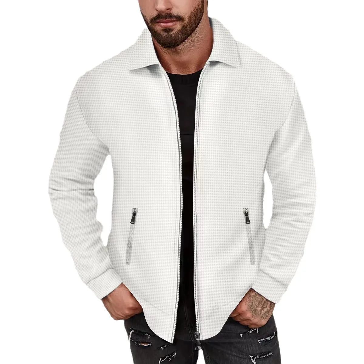 European and American cross-border Amazon waffle long-sleeved zipper jacket casual men's autumn coat