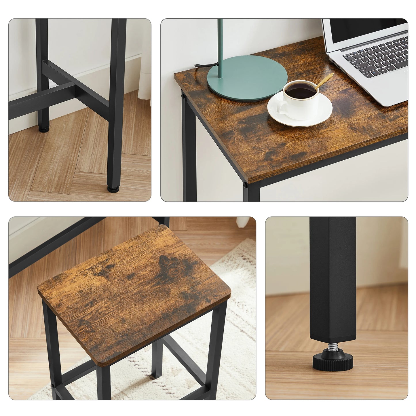 VASAGLE Dining Table Set, Bar Table and Stools, Breakfast Bar Table with Bar Stools, 2, Industrial Steel Frame