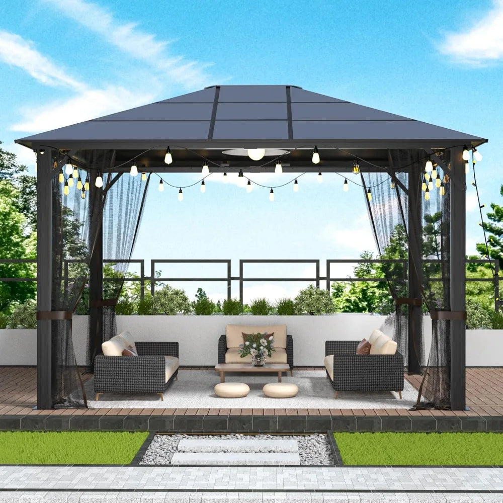 Heavy Duty Gazebo, 10x12 Gazebos For Patios, Hardtop Garden Gazebo With Aluminum Frame,Polycarbonate Gazebos Roof Panels,Outdoor