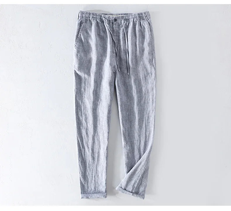 Men Dress Pants Summer New Casual Black Pants Men 100% Pure Linen Loose Fashion  Solid Color Trousers Male Brand Clothing Y2951