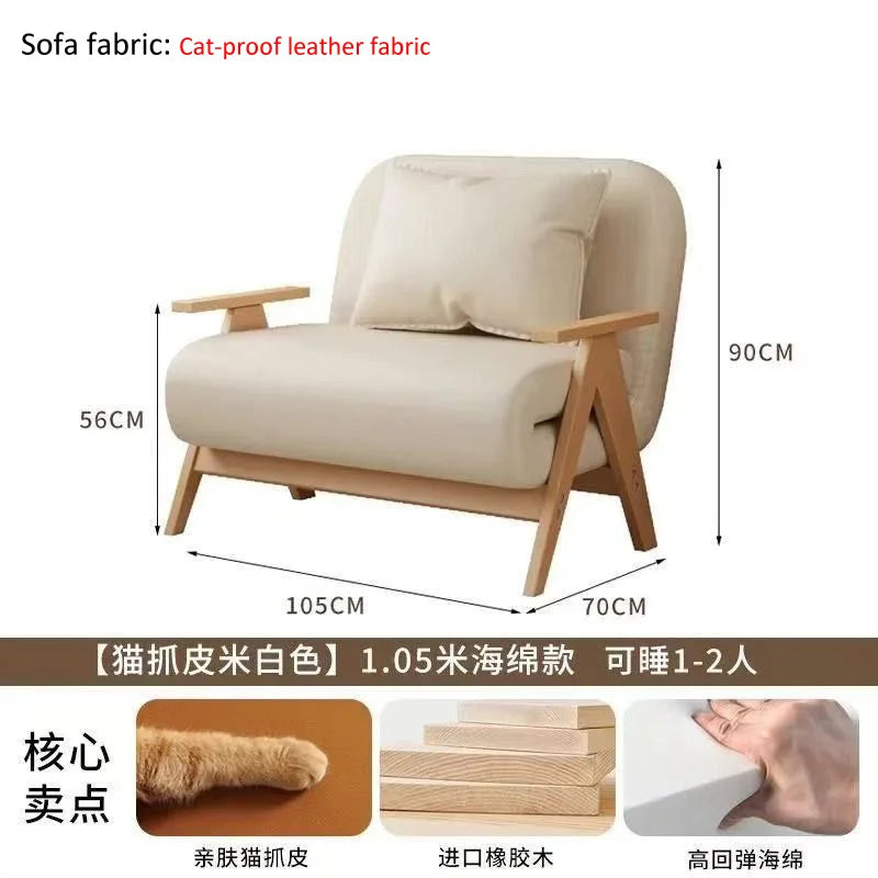 Multifunctional Solid Wood Folding Sofa Bed - Living Room Single Double Foldable Sofa 85/105/125 Cm Various Sizes Available