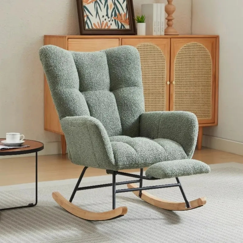 Modern Rocking Upholstered Glider Chair with High Backrest Rocker Accent Armchair with Solid Wood Legs Bedroom Living Room Chair