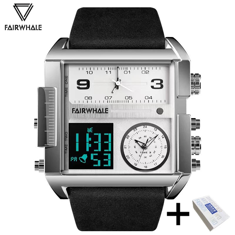 Mark Fairwhale Luxury Quartz Watches Men Fashion Brown Leather Strap Clock Military Waterproof Square Electronic WristWatch Man