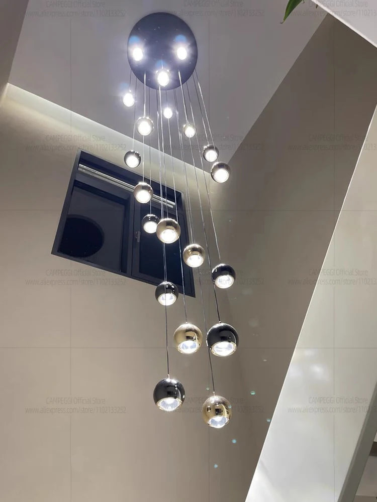Living Room Spherical Lighting Apartment Stairwell Hanging Lamps Villa Hall LED Staircase Pendent Lights Modern Lobby Chandelier