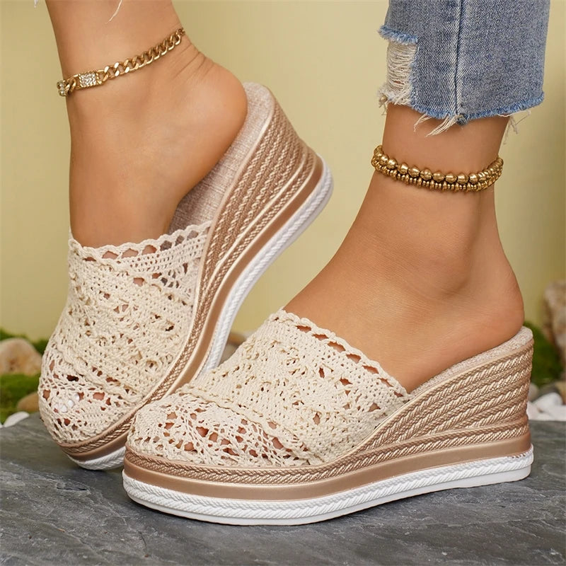 Shoes Women Sandals Summer Fashion Wedge Shoes Woman Breathable Women's Sandals Slide Soft Footwear Female High-Heeled Sandals
