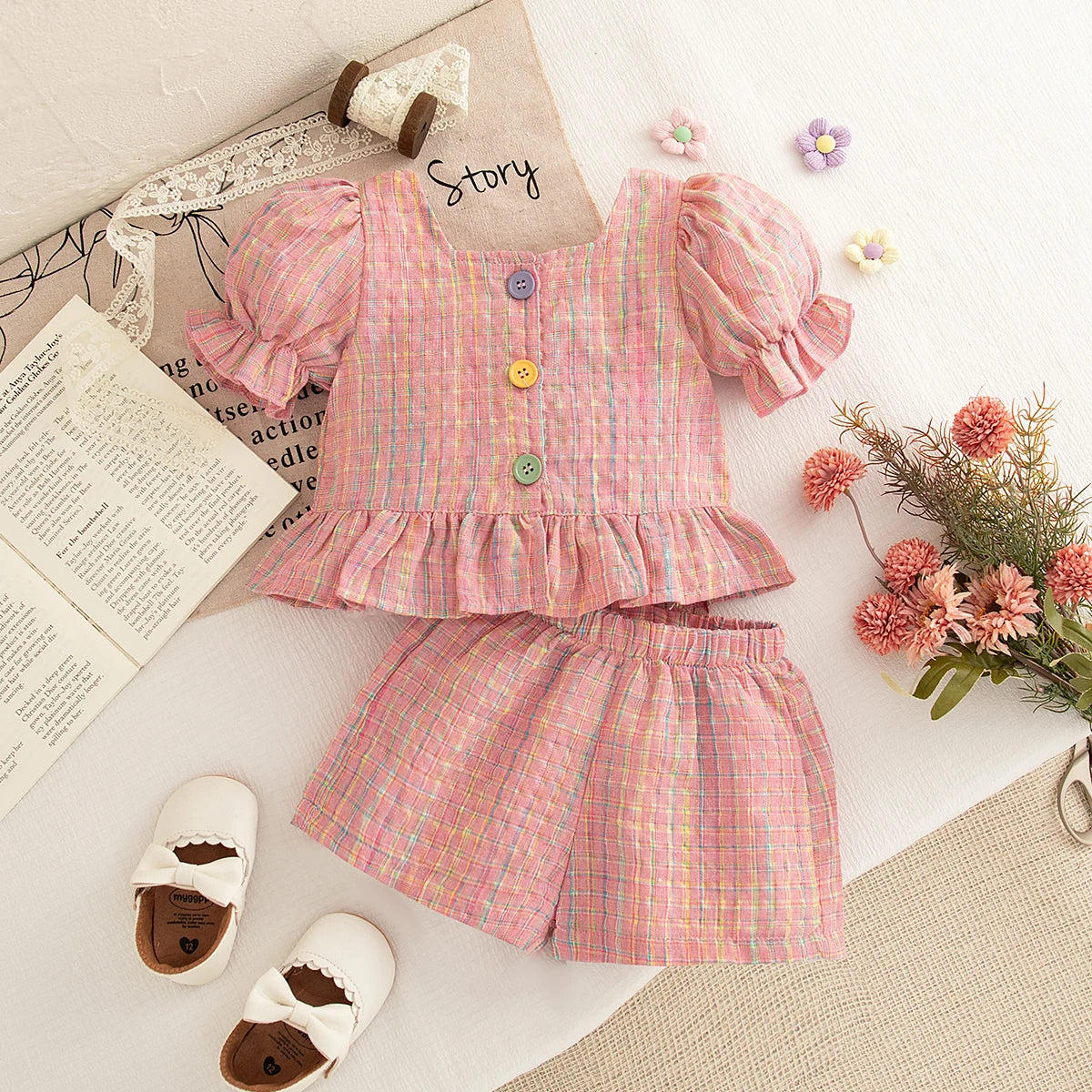 New Baby Clothes Girl 2 Pieces Checkered Top Shorts Cute Sweet Girl'S Sets Leisurely Vacation Baby Newborn Items